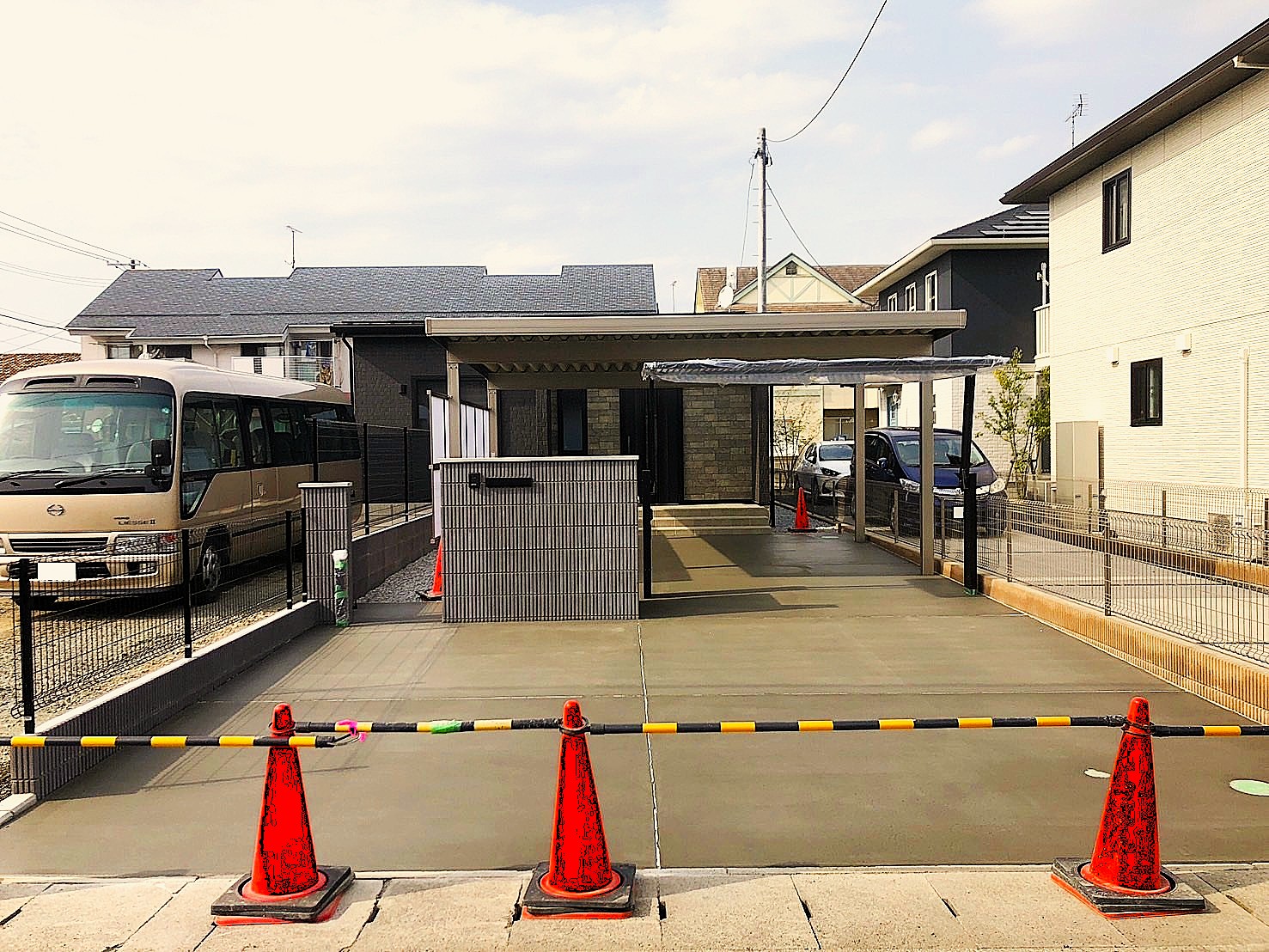 駐車場土間コンクリート施工直後